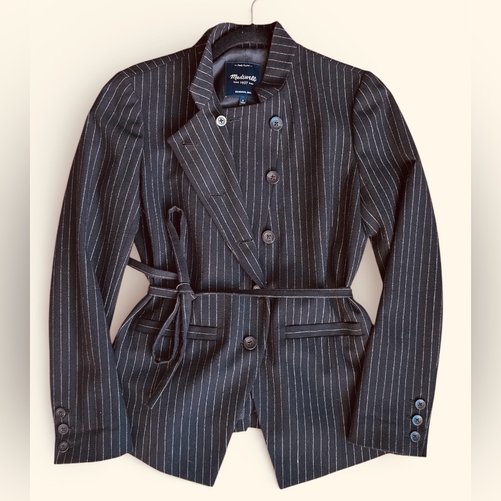 Madewell Black/White Pinstripe Button Down Blazer